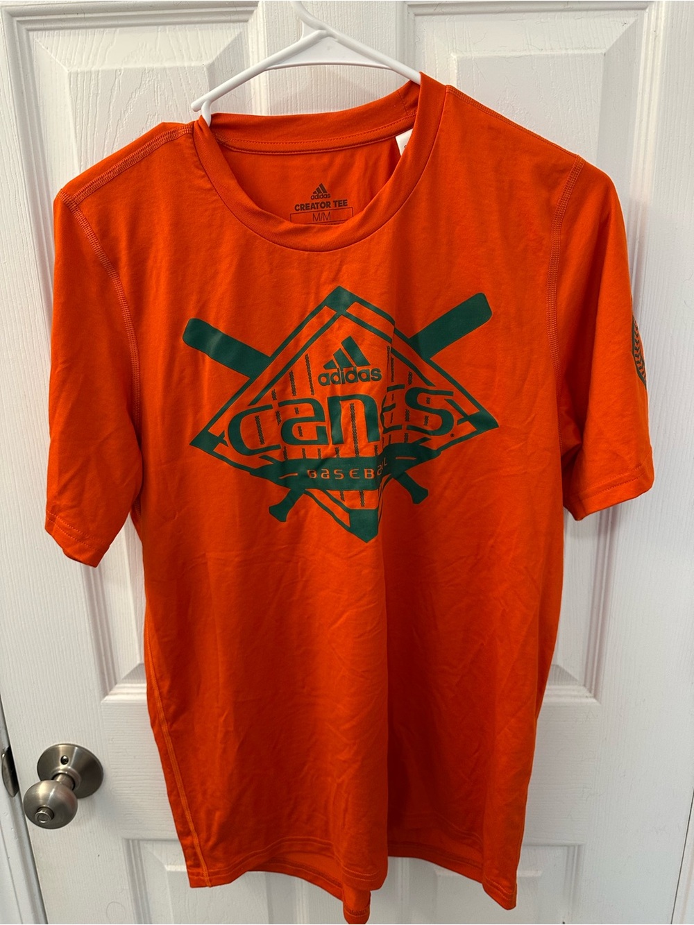 adidas Orange Short-Sleeve Tee with Miami Hurricanes Baseball